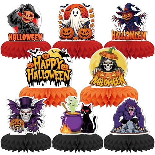 Halloween Honeycomb Table Centerpieces Set - 8 Pack Pumpkin Ghost Cat Decor