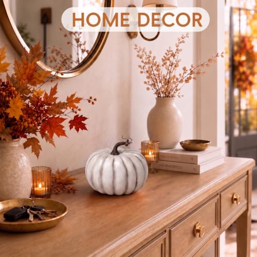 White 6.5 Inch Artificial Foam Pumpkin for Fall & Halloween Home Decor - Variation: White