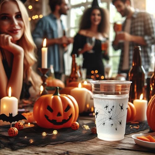 Halloween Party Cups 20-Count 16 oz Plastic Spider Print Tumblers - Reusable & Disposable