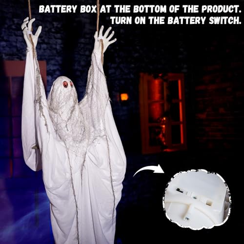 Halloween Animatronic Hanging Swing Ghost - 5ft Spooky Floating Decor with Sound & Light-Up Eyes - Variation: Swing Ghost