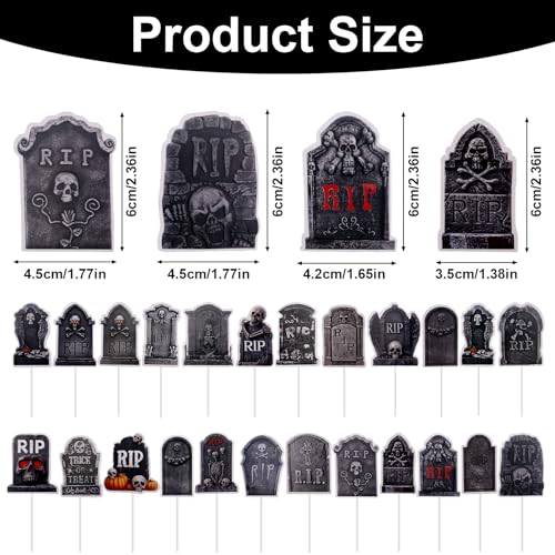Halloween Cupcake Toppers Set with Tombstone Food Picks & Decorations