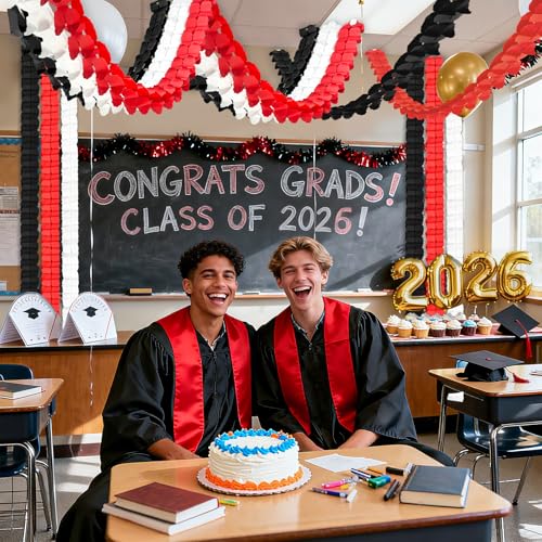 Red, Black & White Party Streamers - 12Pcs 9.8ft Hanging Paper Garlands