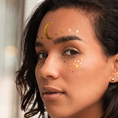 Metallic Shiny Water Transfer Face Tattoo Stickers for Parties & Makeup - Gold Glitter, Variation 5