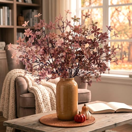 Autumn Fall Artificial Rusty Leaf Stems for Vase - Coffee 8 Pack