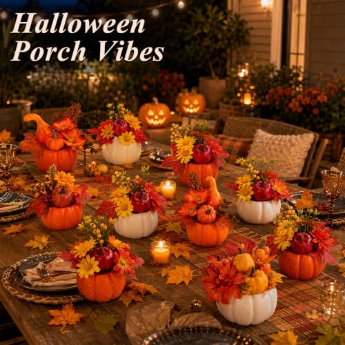 Mini Pumpkin Tower-8 Faux Fall Pumpkins for Halloween Thanksgiving Fall Decor
