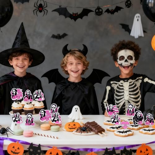 Pink Horror Movie Cupcake Toppers 24PCS Halloween Party Decor