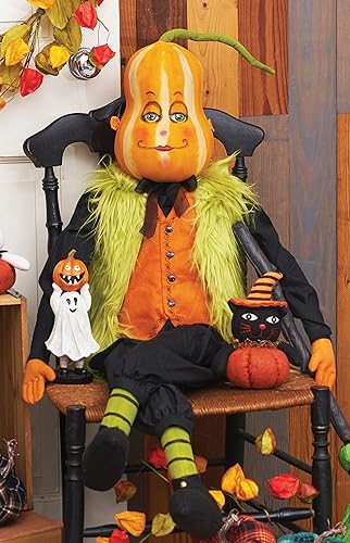Halloween Pumpkin Figurine - Gathered Traditions Folk Art Decor - Orange