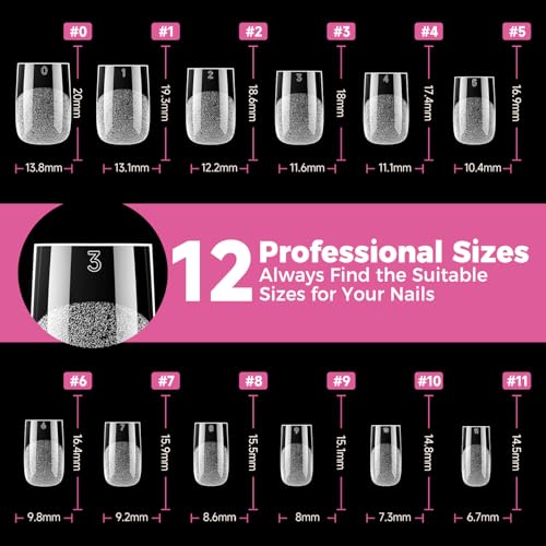 Sharp Short Square Nail Tips - 504pcs Soft Gel Flat Nails, X-Soft