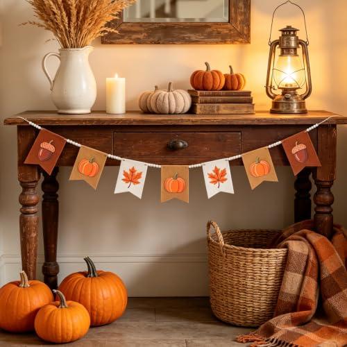 Orange Fall Garland with Felt Pumpkins & Wood Beads - 9.84FT Farmhouse Fall Decor