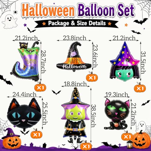 Halloween Balloons Set with Witch Hat, Cat, Boots & Witch Head - Hat Variation