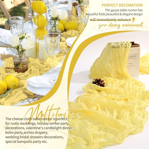 Light Yellow Cheesecloth Table Runner Set - 20 Pack Boho Gauze Decor