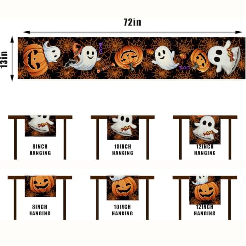Halloween Table Runner Ghost Pumpkin Spider Web 13x72 Inches - Black & Orange