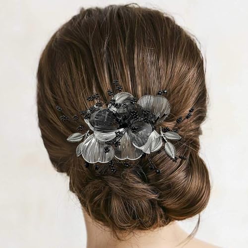 Black Flower Hair Comb for Wedding Bridal Hair Accessories Women