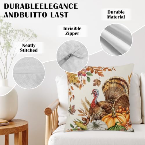 Thanksgiving Fall Turkey Outdoor Decorative Pillow Covers 18x18 Pack of 2 - Double-Sided Print