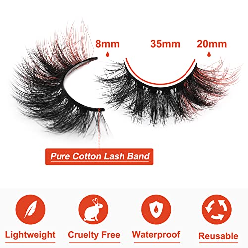 E-Red False Mink Eyelashes Volumizing Wispy Color Lashes with Red Ends – Pack by Kiromiro