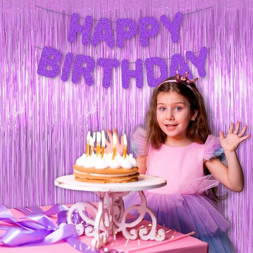 Light Purple Tinsel Backdrop 8ft 2 Pack - Metallic Party Decoration & Photo Booth