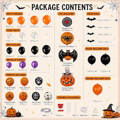 Black Halloween Balloon Arch Kit with Bat Skull Ghost Balloons - 209Pcs