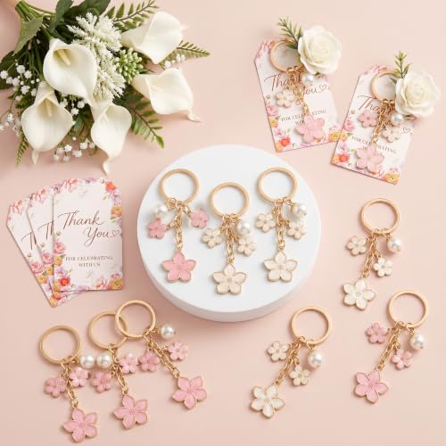 Love Is In Bloom Bridal Shower Keychains Set with Gift Cards - 37 Pcs