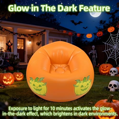 Inflatable Pumpkin Glow in the Dark Bean Bag Chair for Kids & Adults - Halloween Lounge Sofa