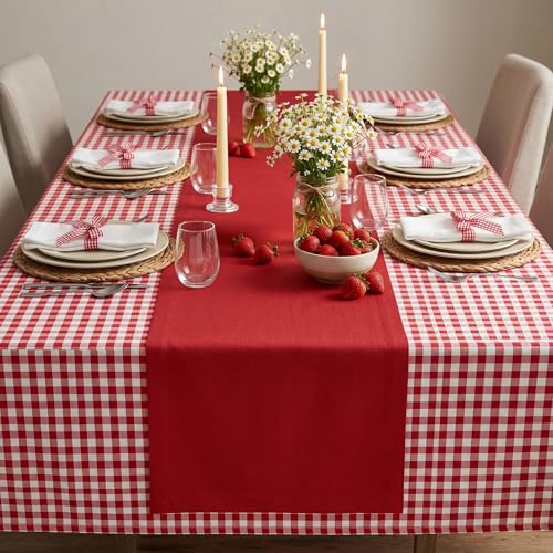 Red Linen Table Runner 14x156 Inches Extra Long - Handcrafted European Flax