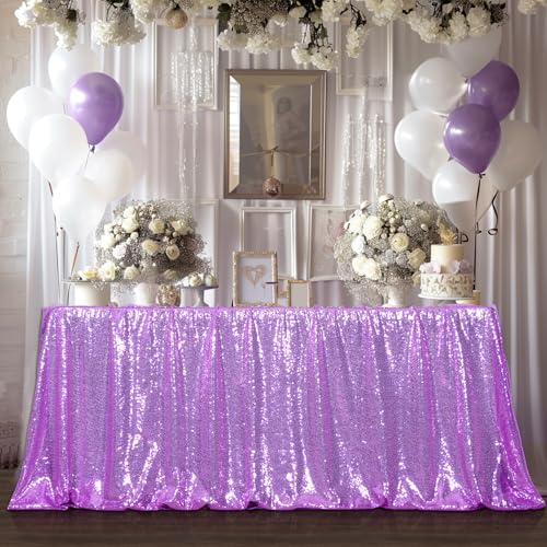 Lavender Sequin Tablecloth 50x72 Inch Rectangle Sparkly Fabric Wedding Party