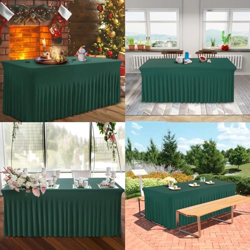 Hunter Green Spandex Table Skirt for 4FT Rectangle Tables - One-Piece