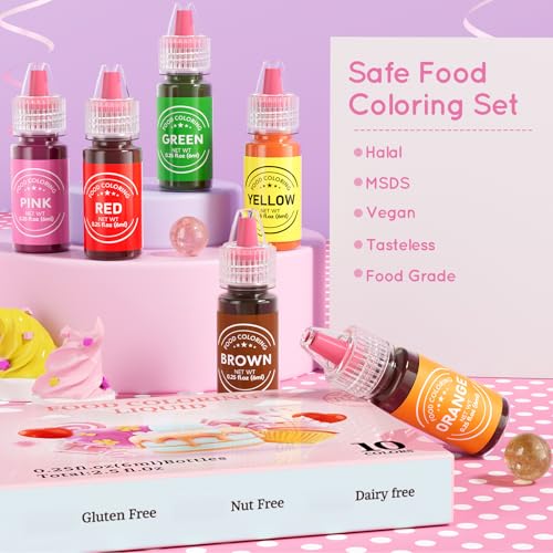 Food Coloring Liquid Set 10 Colors for Baking Cake Icing Cookies - 0.25 Fl Oz Pack of 10