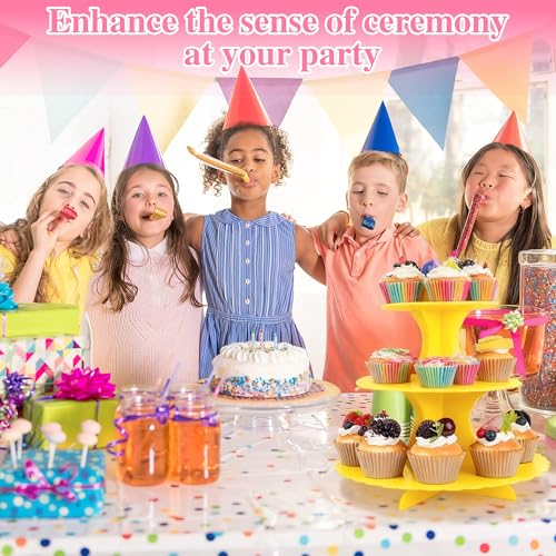 3-Tier Cupcake Stand 2 Pack Dessert Tower with Yellow Round Trays for Parties