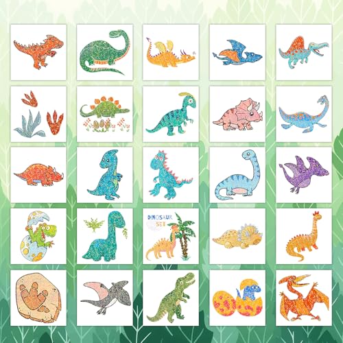 Partywind Dinosaur Glitter Temporary Tattoos for Kids - 50 Sheets, Dinosaur Variation