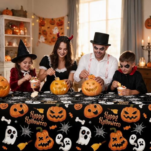 Halloween Plastic Tablecloth 2-Pack - Waterproof Table Cover for Parties