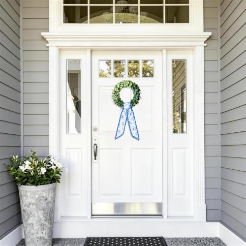 Blue Floral Wreath Sash Set - Chinoiserie Style for Front Door & Home Decor
