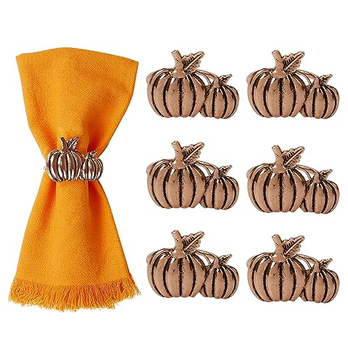 Copper Pumpkin Napkin Rings Set of 6 - Fall Halloween Thanksgiving Table Decor