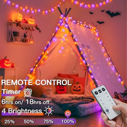 Connectable 43ft LED String Lights with Remote - Orange & Purple Halloween Decor