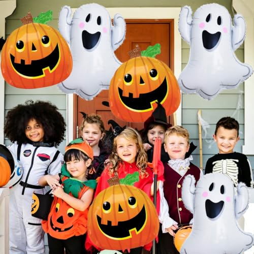 Orange Halloween Balloons Set - Ghost & Pumpkin Inflatable Party Decorations, 6 Pieces