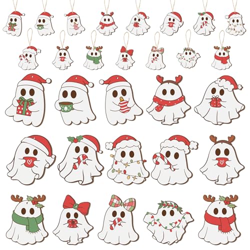 Ghost Halloween Christmas Wooden Ornament Set - Spooky Ghost Decorations, 45 Pieces, Festive Hanging Decor, Variation: Ghost