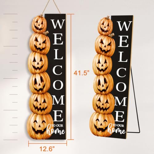 Halloween Welcome Sign for Front Door 41.5x12.5in Spooky Pumpkin Yard Decor - Variation of Halloween Pumpkin Welcome