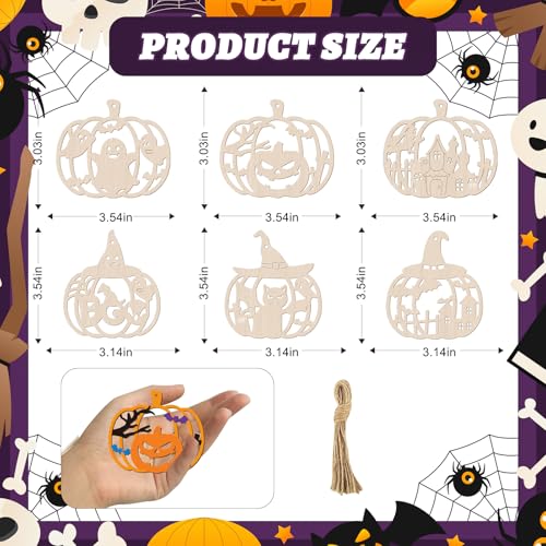Hollow Pumpkin Wooden Ornaments - Halloween Crafts & Decorations, 24 PCS