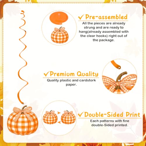 Fall Pumpkin Hanging Swirl Decorations - 20 Pack Autumn Ceiling Streamers