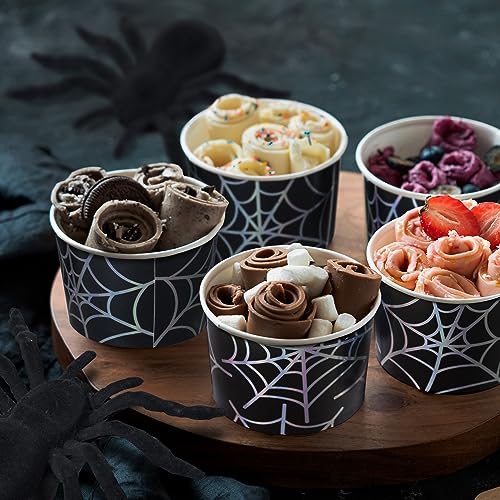 Confettiville Spider Web Paper Ice Cream Cups - 50 Count, 9 Oz Disposable Dessert Bowls for Hot or Cold Food