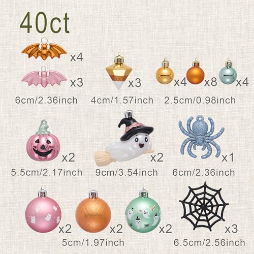 Halloween Ghost Tree Ornaments Set - Shatterproof Hanging Decorations, 40 Pieces