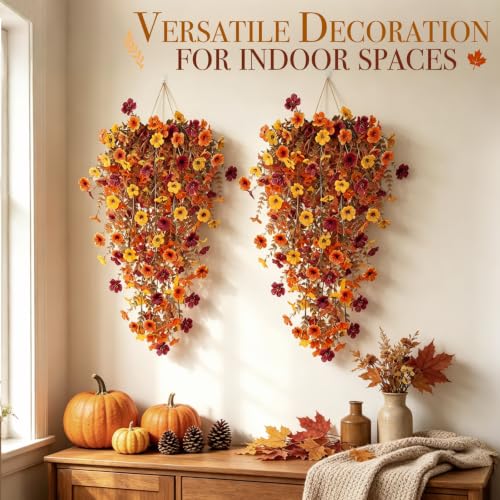 Artificial Fall Flowers for Outdoors - 4pcs Autumn Decor in Orange Yellow Brown