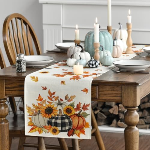 Beige 13x72 Inch Fall Table Runner - Polyester Home Decor for Dining & Parties
