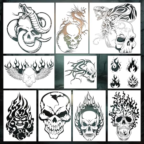 Halloween Skull Painting Stencils - Snake Skull Pattern, Large Reusable Templates for Wall Art & Crafts