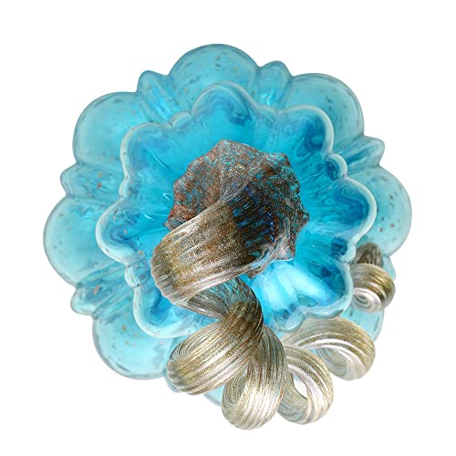 Hand Blown Glass Pumpkin Decor - 8.5-Inch Blue Fall Centerpiece for Thanksgiving & Halloween