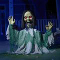 Halloween Outdoor Zombie Groundbreaker Decoration with Motion & Lights - Green & Gray, 39 Inches