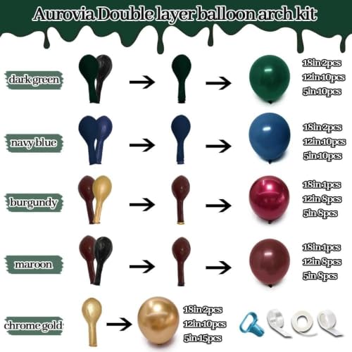 Gothic Balloon Arch Kit - Red, Blue, Green, Gold Double Stuffed Balloons for Parties