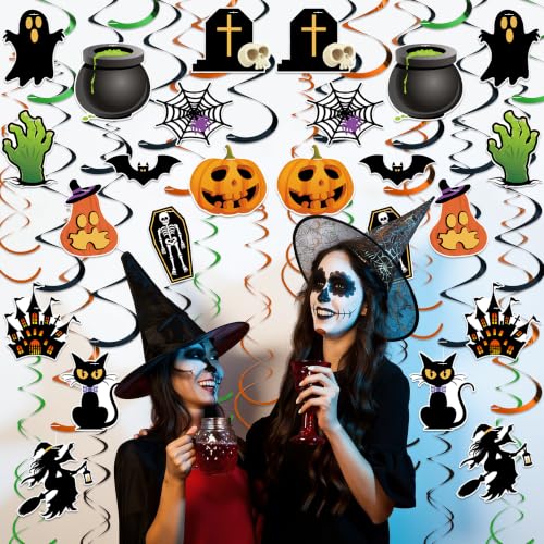 36 Pcs Halloween Hanging Swirls Double Sided Ceiling Decor Set - Spooky Party Decorations