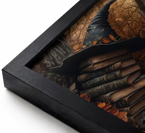 Halloween Canvas Wall Art Set - 3 Pieces 16x12 Inches Framed Gothic Witch Books Crow Autumn Decor