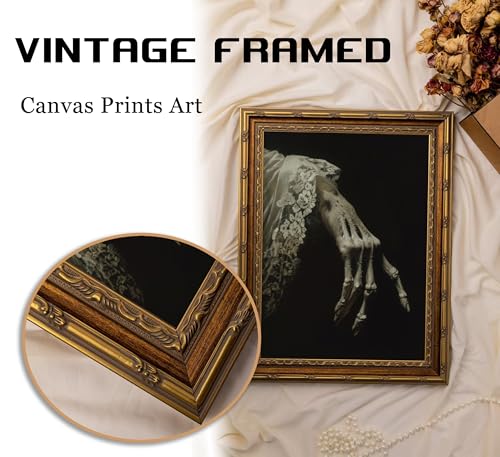 Skeleton Wall Art Canvas Print 24x16 Inches Gothic Skeleton Hand Framed Decor - Dark Academia Halloween