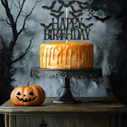 Halloween Birthday Cake Topper Black Glitter Spooky Haunted House Decoration